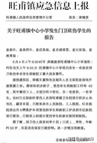 小学保安化身砍王，砍伤师生40余名！
