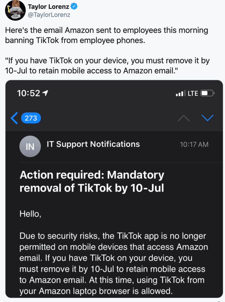 亚马逊禁止员工使用TikTok？发言人：对不起我们