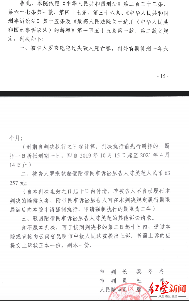 李心草案被告获刑1年6个月 死者母亲称将上诉 法
