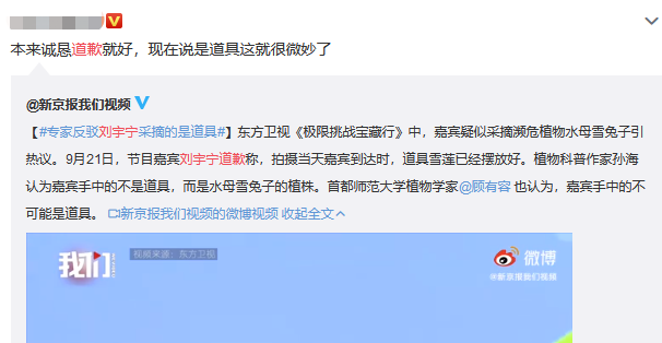 极限挑战刘宇宁摘国家保护植物遭专家打脸，争