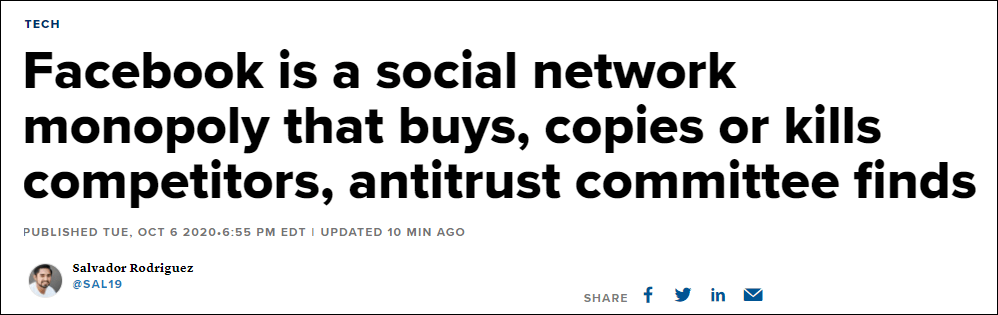 美众议院反垄断委员会：脸书是一家收购、抄袭