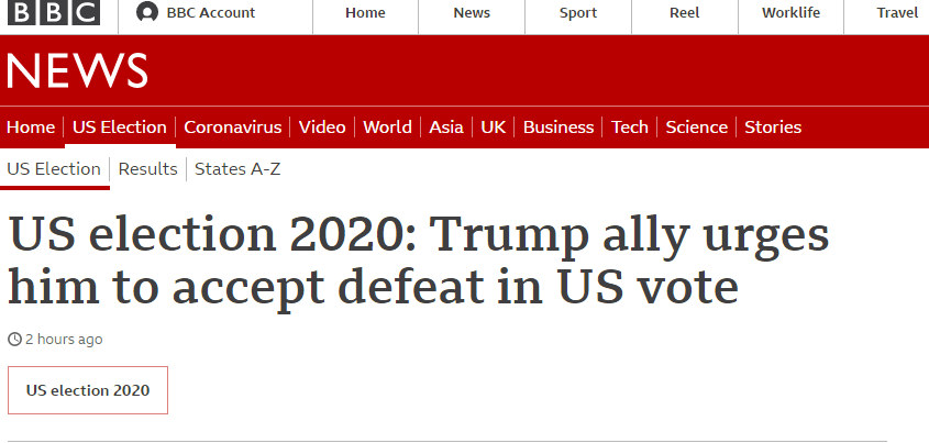 特朗普重要盟友：大选已有结果，特朗普团队的