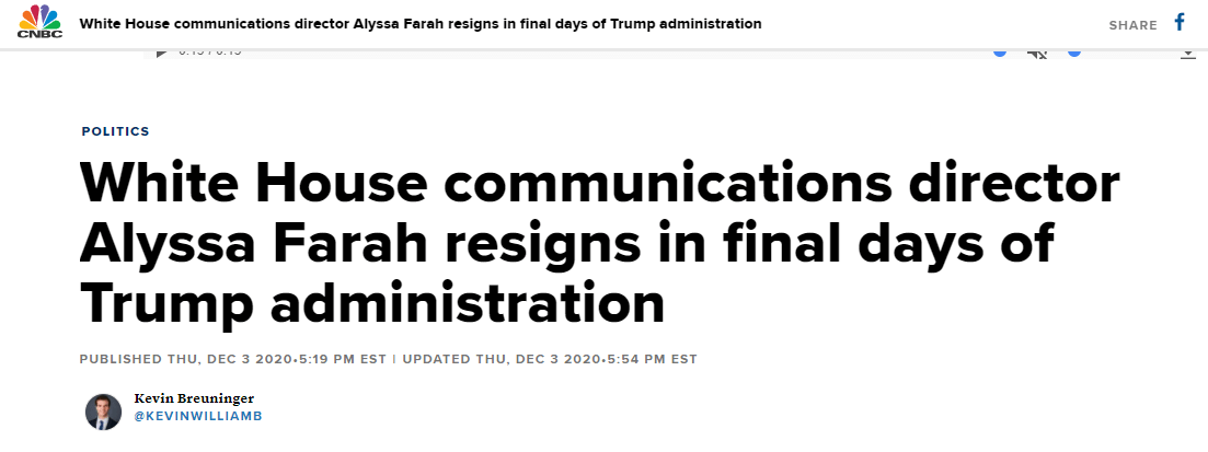 白宫通讯主任递交辞呈,美媒:特朗普政府官员