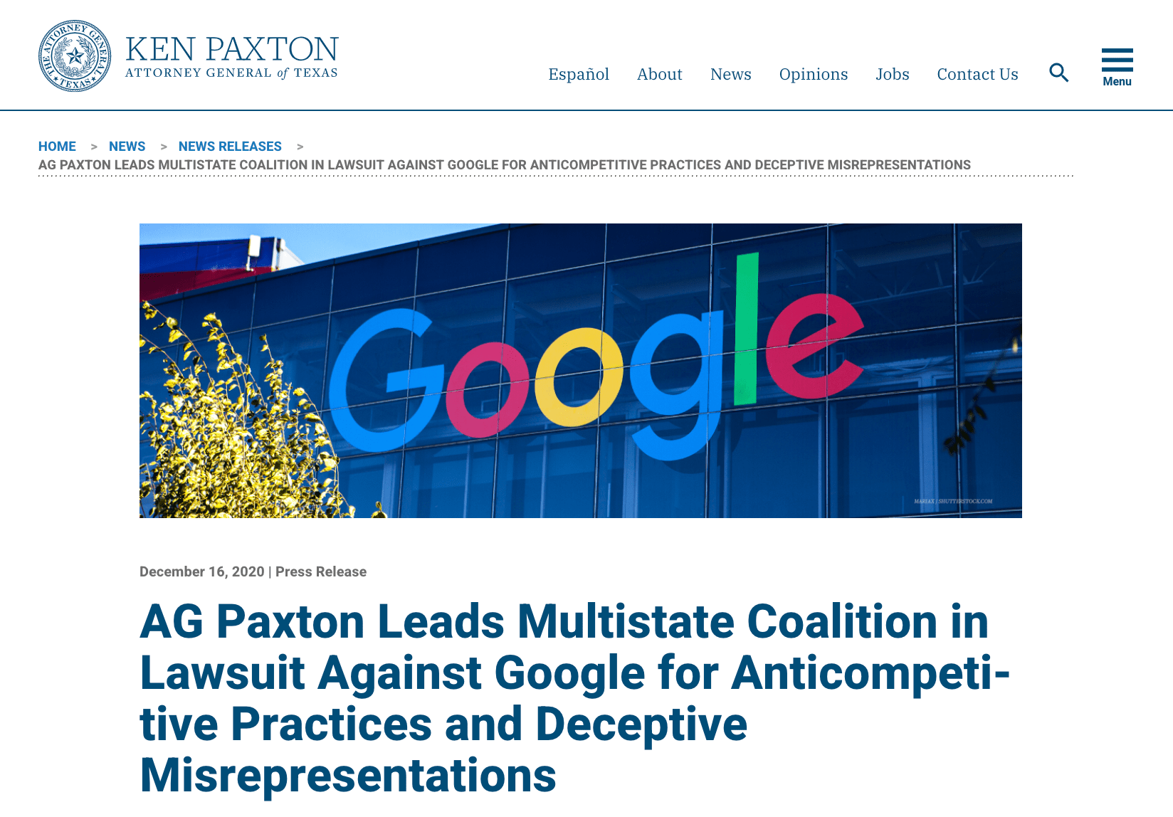 两个月内被告三次!谷歌遭美国38州起诉垄断,会