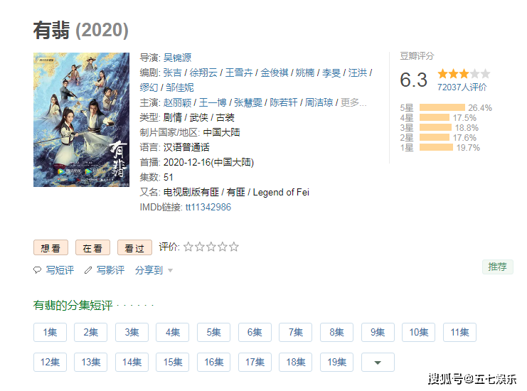 《有翡》评分6.3，王一博和赵丽颖的1.2亿粉丝尽